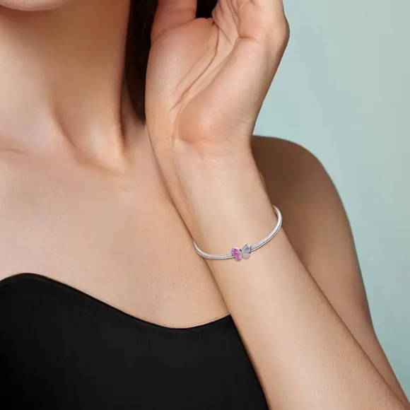 925 Sterling Silver Purple & Pink Cubic Zirconia Butterfly Charm/Pendant - NWT - Picture 4 of 5